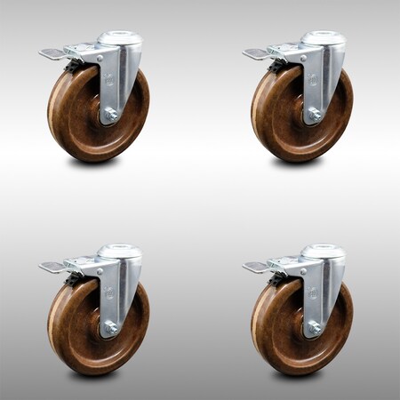 Service Caster 5 Inch SS High Temp Phenolic Swivel Bolt Hole Caster Set with Total Lock Brake SCC-SSBHTTL20S514-PHSHT-4